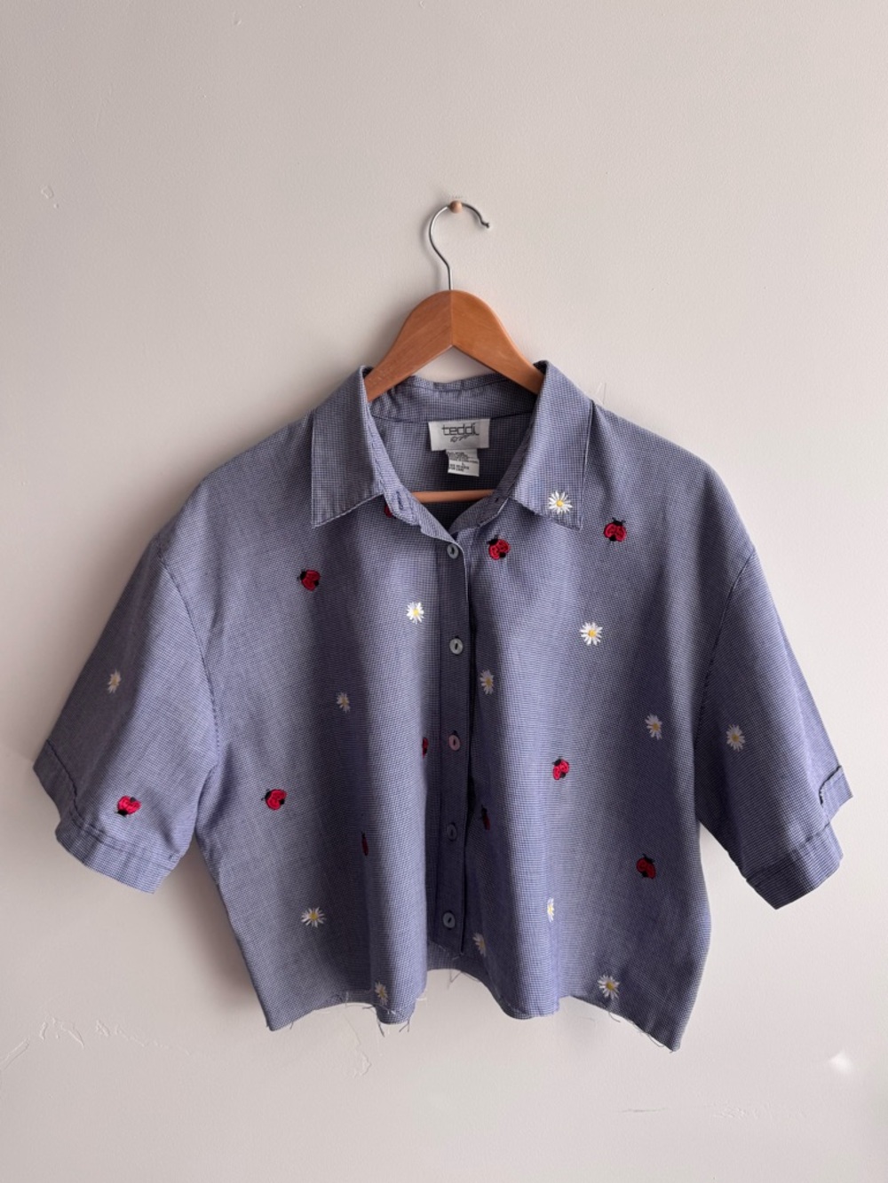 Teddi Blue Mini-Check Cropped Shirt, M/L